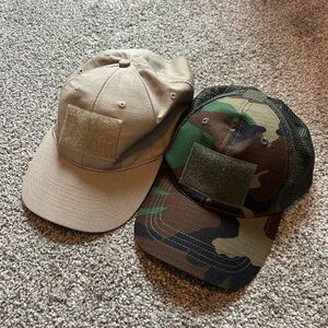 Tan and Camouflage Baseball Caps with Velcro